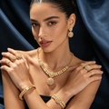Gold Diamond Jewelry Set for Women, 4-Piece Necklace Earrings Ring Bracelet Set
