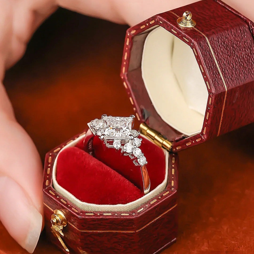 Princess series diamond ring - pure silver
