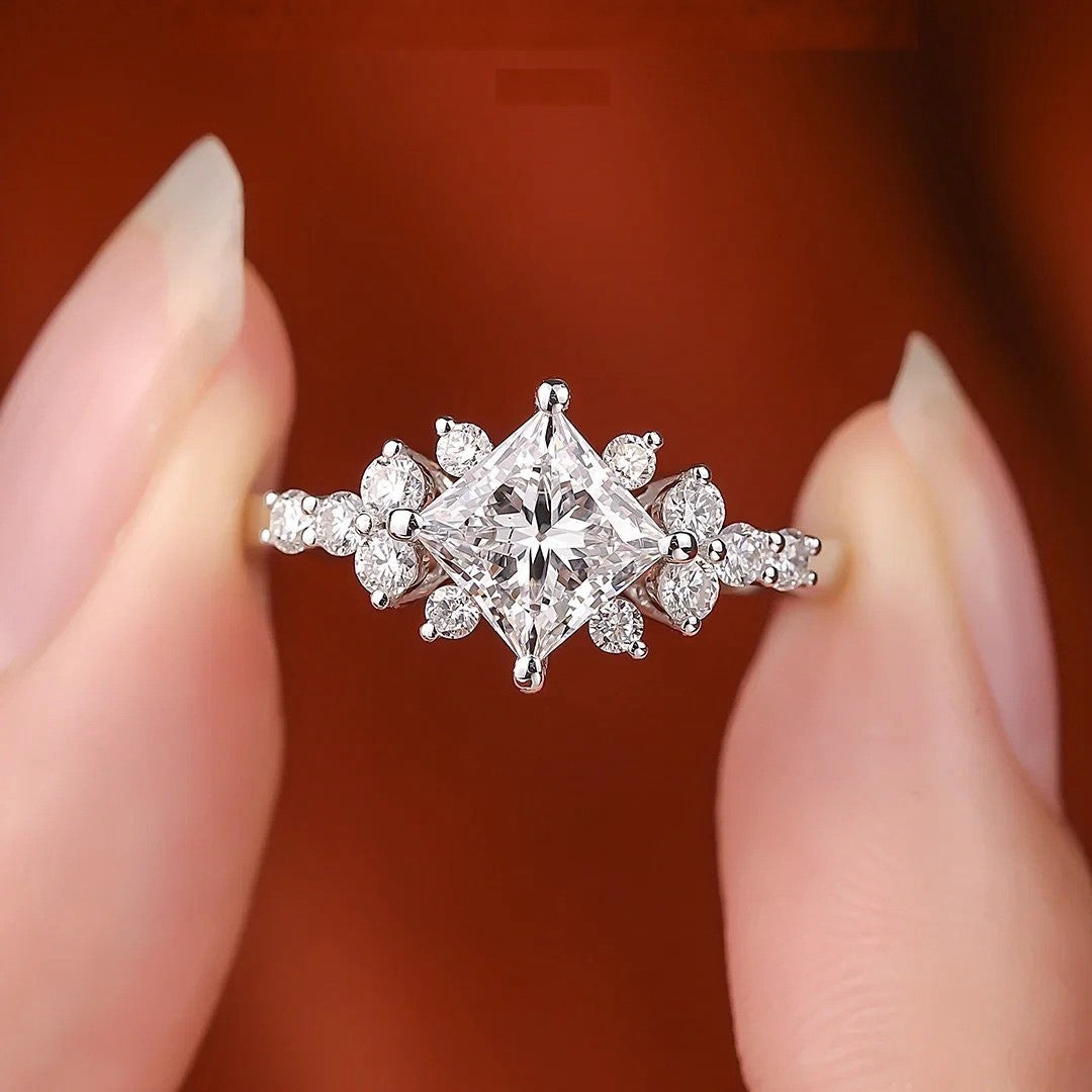 Princess series diamond ring - pure silver