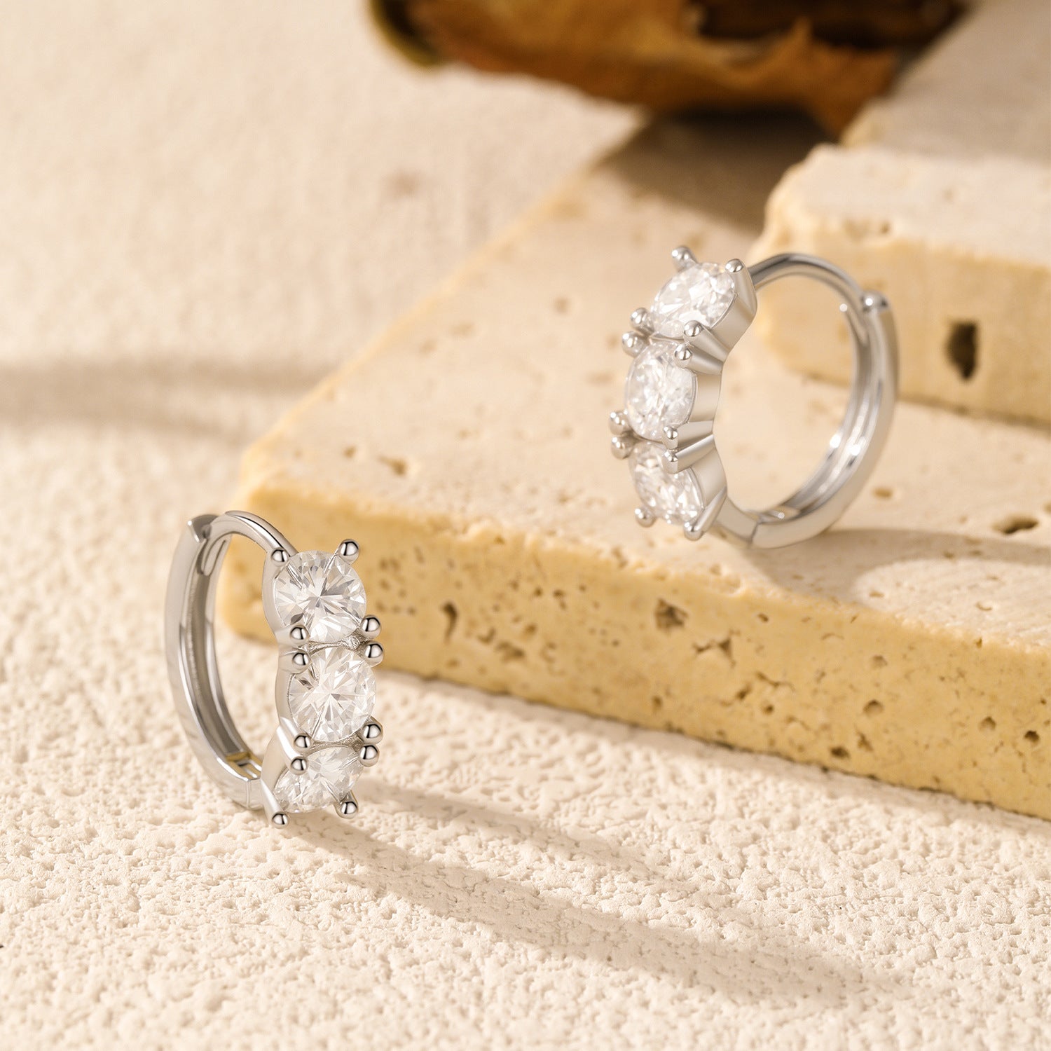 Diamond Huggie Hoop Earrings S925 Silver