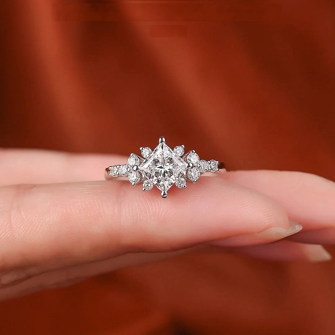 Princess series diamond ring - pure silver