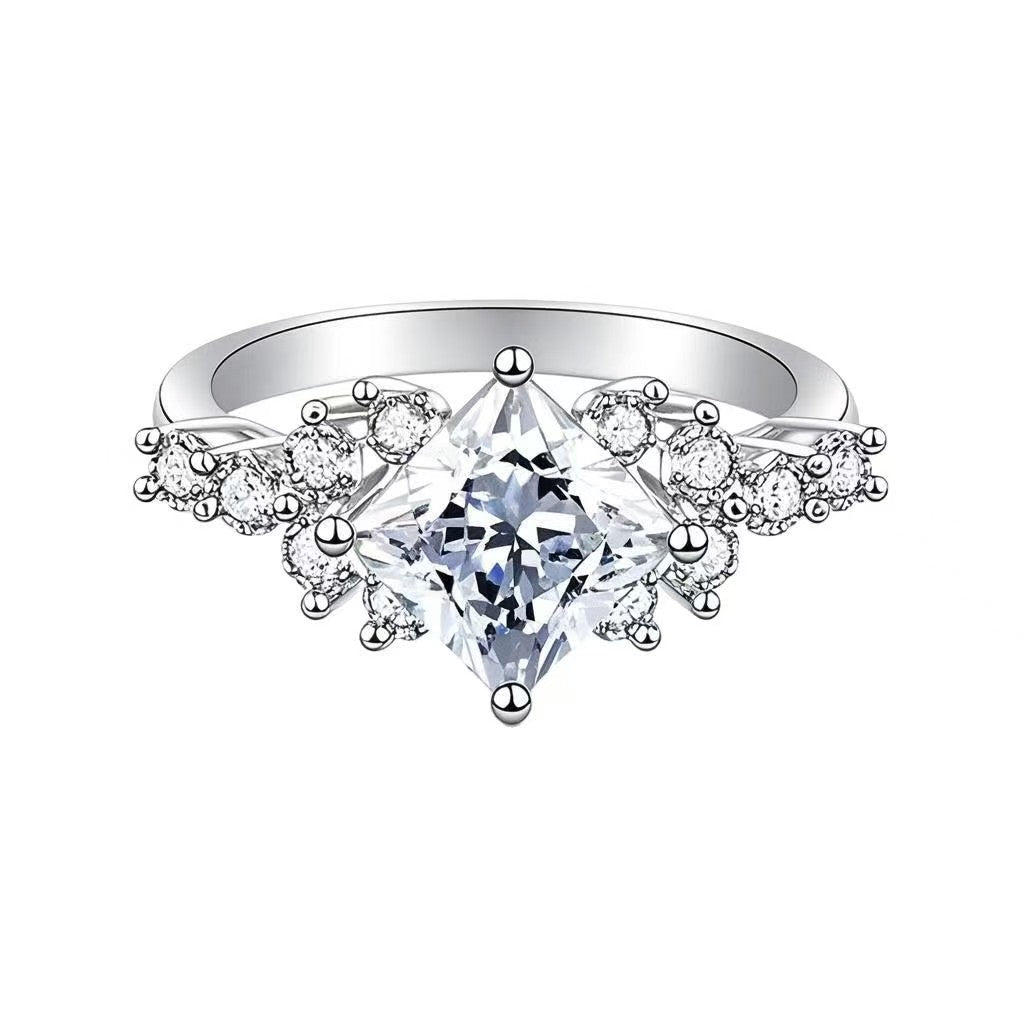 Princess series diamond ring - pure silver