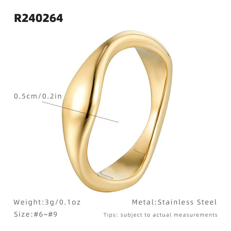 Romantic series wave-shaped rings made of titanium and steel material