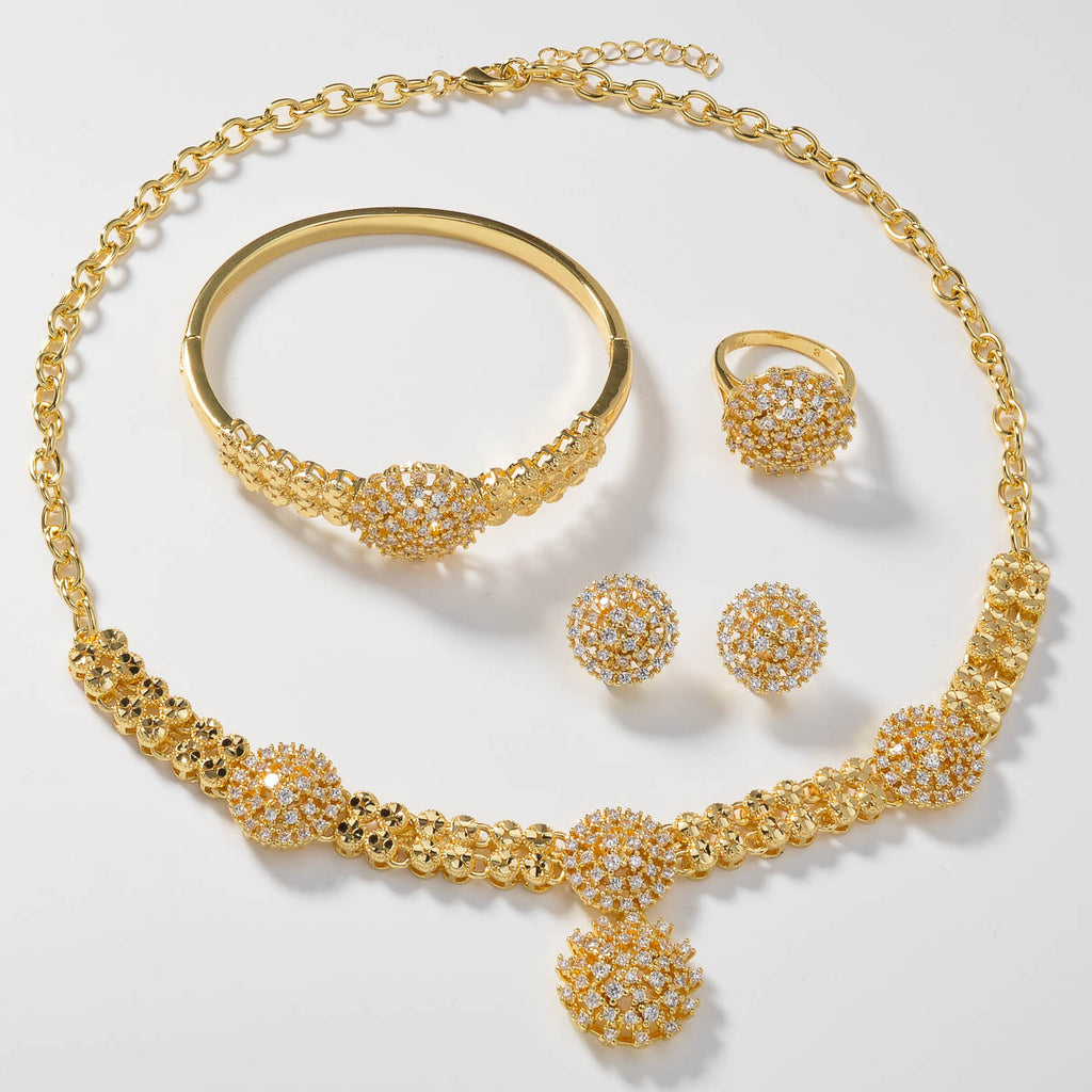 Gold Diamond Jewelry Set for Women, 4-Piece Necklace Earrings Ring Bracelet Set