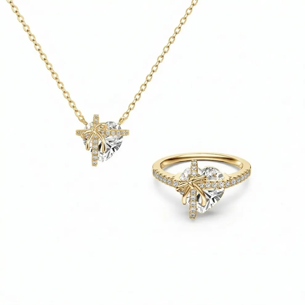 Heart Promise Ring Necklace Set | 925 Sterling Silver